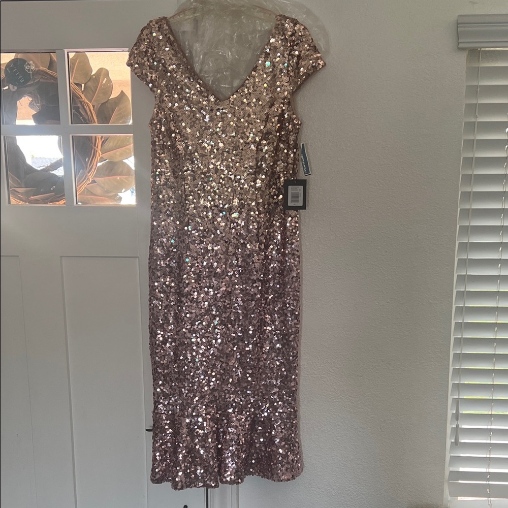 MARINA Rose Gold Sequin Midi Dress